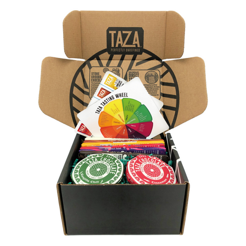 Taza Chocolate Tasting Kit open box showing contents